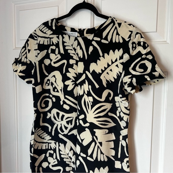 Maggy London by Kenneth Nolan Silk Dress Black Cream Floral Abstract Size 8 - Picture 4 of 6
